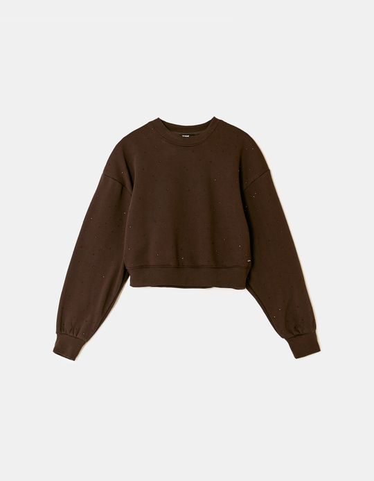 TALLY WEiJL, Braunes Sweatshirt mit Strasssteinen for Women