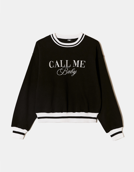 TALLY WEiJL, Black Printed Sweatshirt with White Stripes for Women