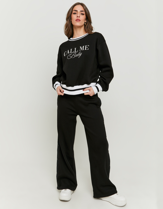 TALLY WEiJL, Black Printed Sweatshirt with White Stripes for Women