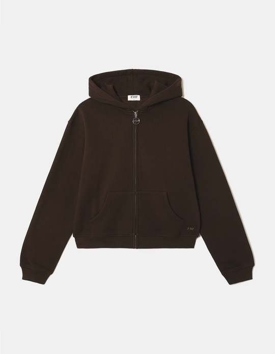 TALLY WEiJL, Felpa Marrone con Cappuccio e Zip for Women