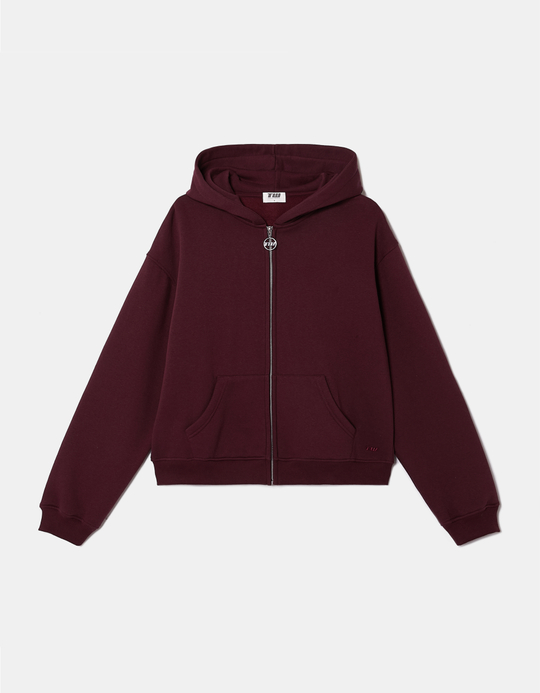 TALLY WEiJL, Burgundy Cotton Blend Zip Up Hoodie for Women