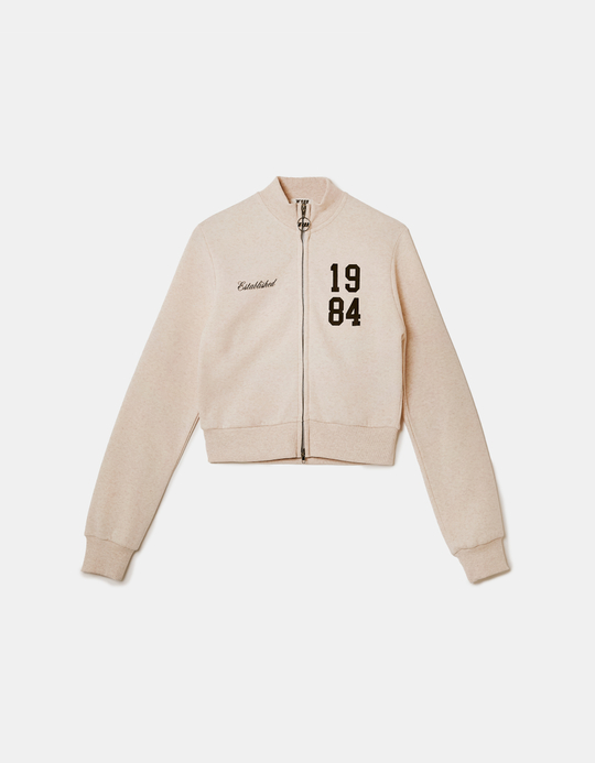 TALLY WEiJL, Beigefarbenes bedrucktes Zip-Up Sweatshirt for Women