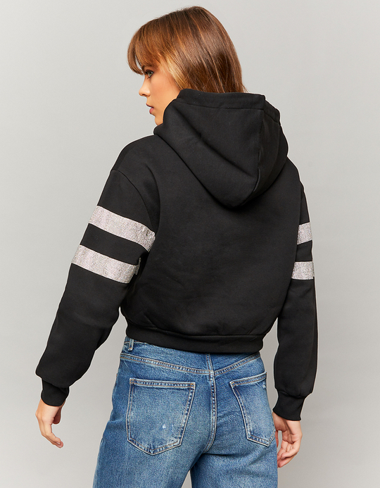 TALLY WEiJL, Black Hoodie with Strass Stripes for Women