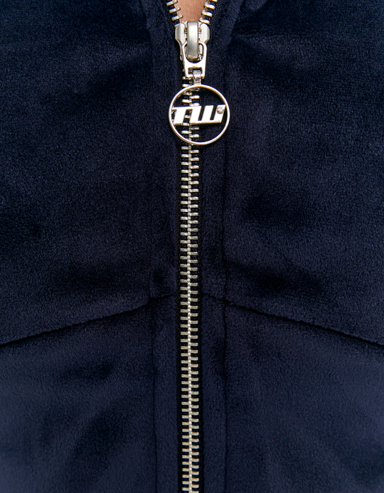 TALLY WEiJL, Blue Cropped Velvet  Zip Up Hoodie for Women