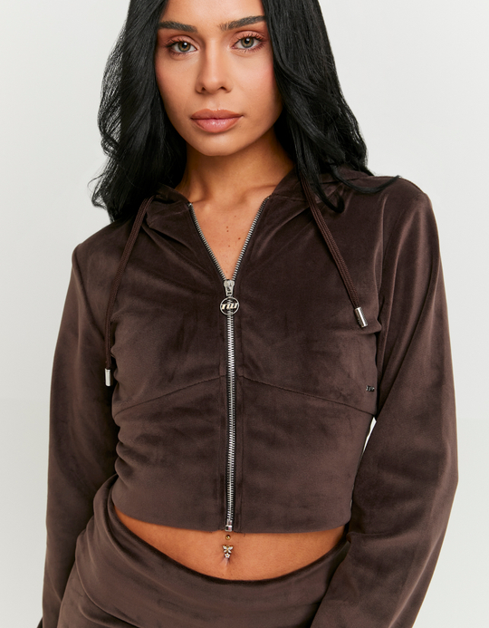 TALLY WEiJL, Braune Basic Cropped Zip-Up Hoodie for Women