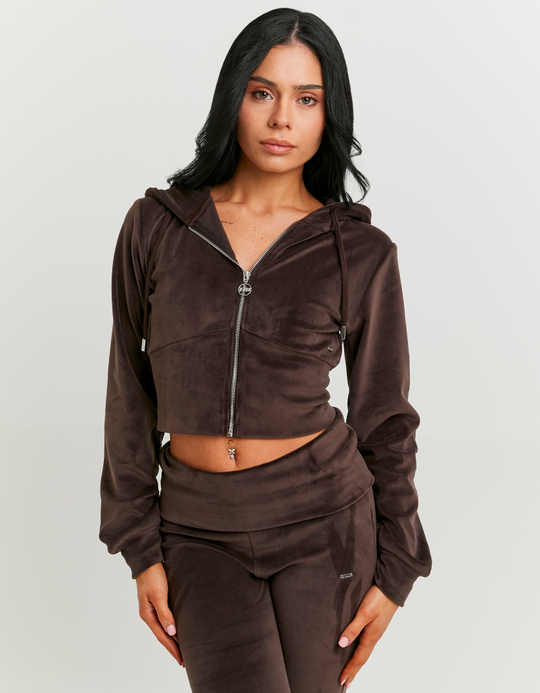 TALLY WEiJL, Brown Basic Cropped Zip-Up Hoodie for Women