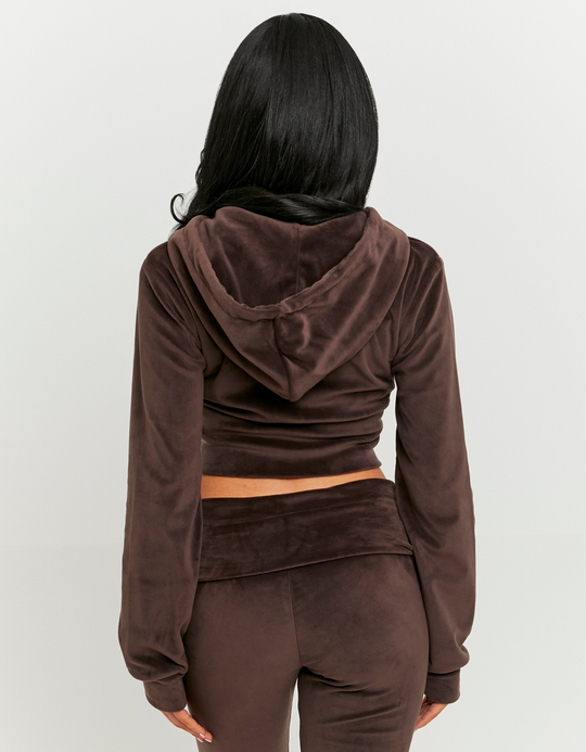 TALLY WEiJL, Brown Basic Cropped Zip-Up Hoodie for Women