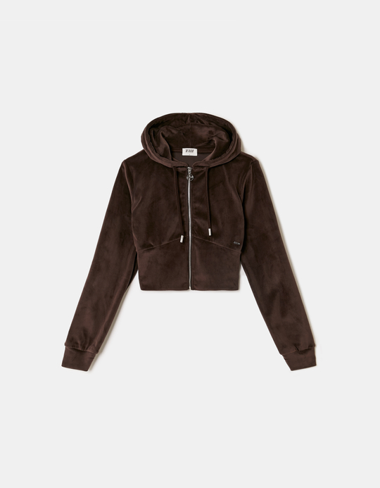TALLY WEiJL, Brown Basic Cropped Zip-Up Hoodie for Women