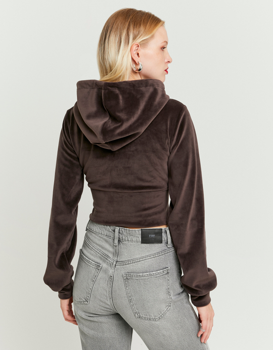 TALLY WEiJL, Brown Basic Cropped Zip-Up Hoodie for Women