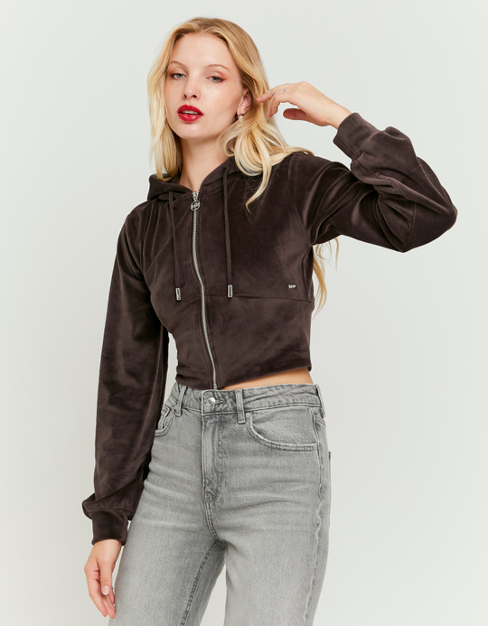 TALLY WEiJL, Braune Basic Cropped Zip-Up Hoodie for Women