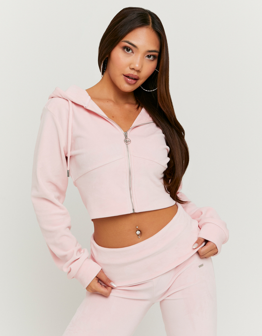 TALLY WEiJL, Pink Velvet Zip Up Hoodie for Women