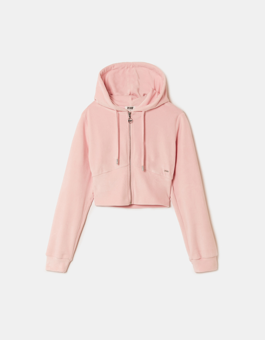 TALLY WEiJL, Pink Velvet Zip Up Hoodie for Women