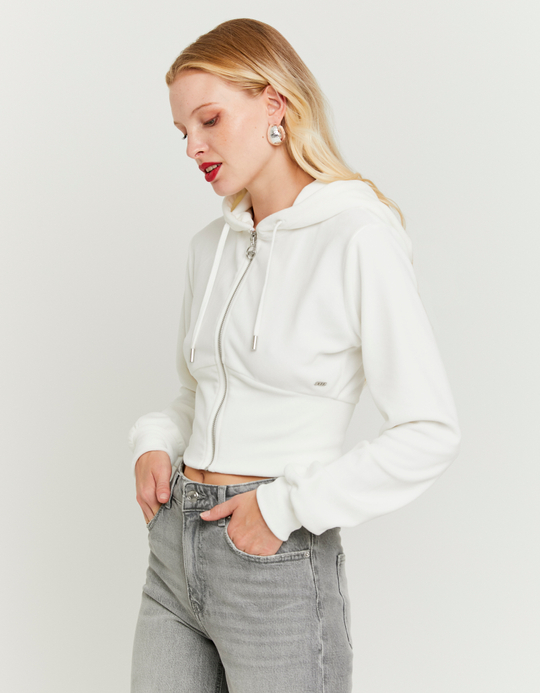 TALLY WEiJL, White Basic Cropped Zip-Up Hoodie for Women