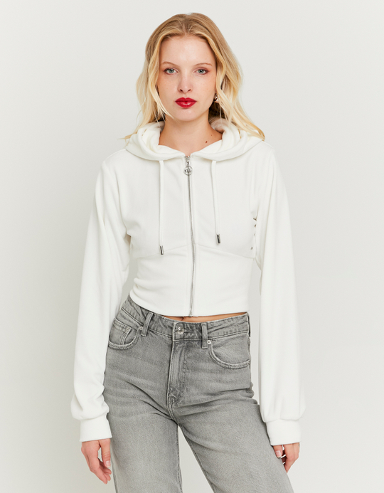 TALLY WEiJL, White Basic Cropped Zip-Up Hoodie for Women