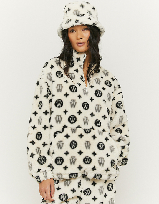 TALLY WEiJL, Sweat Imprimé en Fausse Fourrure Blanc for Women