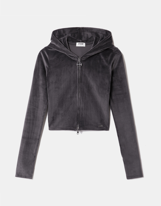 TALLY WEiJL, Grey Cropped Zip Up Hoodie for Women