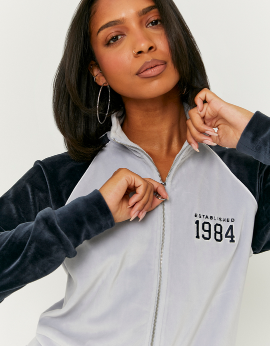 TALLY WEiJL, Felpa In Velluto Blu Con Zip for Women