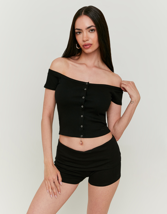 TALLY WEiJL, Black Buttoned Off-Shoulder Top for Women