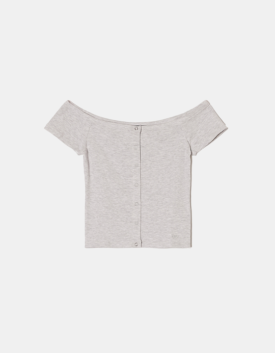 TALLY WEiJL, Grey Buttoned Off-Shoulder Top for Women