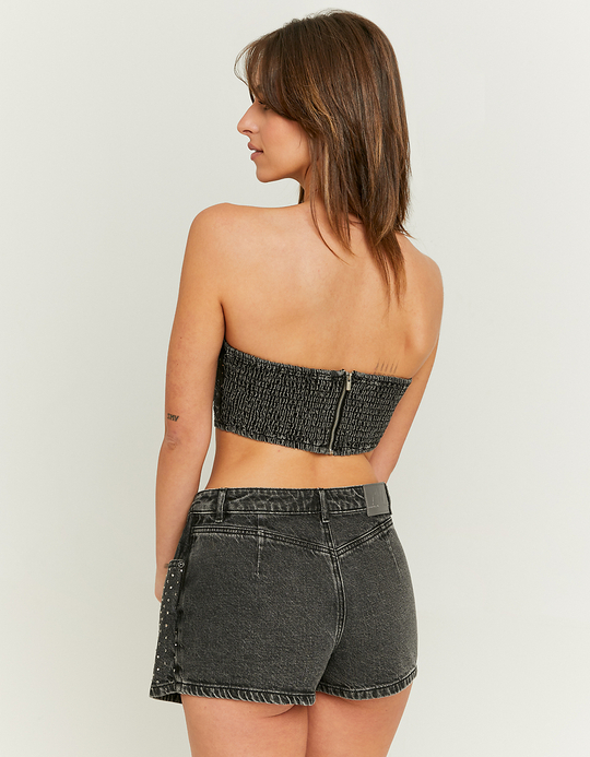 TALLY WEiJL, Top Bandeau en Jean Bleu Clair avec Strass for Women