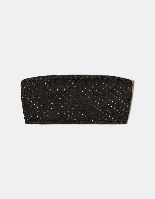 TALLY WEiJL, Top Bandeau en Jean Bleu Clair avec Strass for Women
