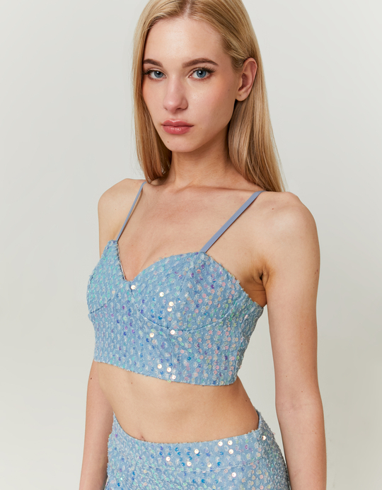 TALLY WEiJL, Denim Sequined Top for Women