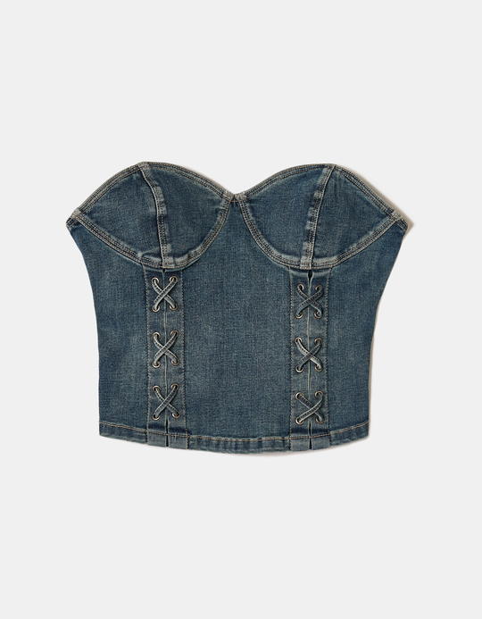 TALLY WEiJL, Blue Denim Lace-Up Top for Women