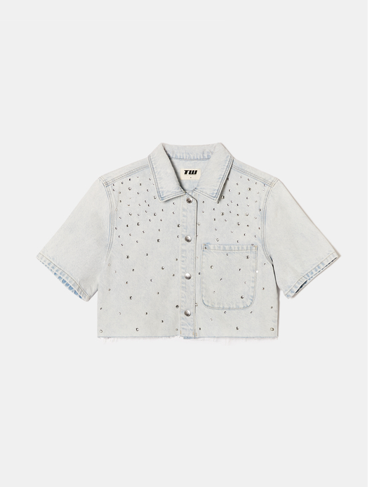 TALLY WEiJL, Denim Cropped Shirt mit Strass for Women