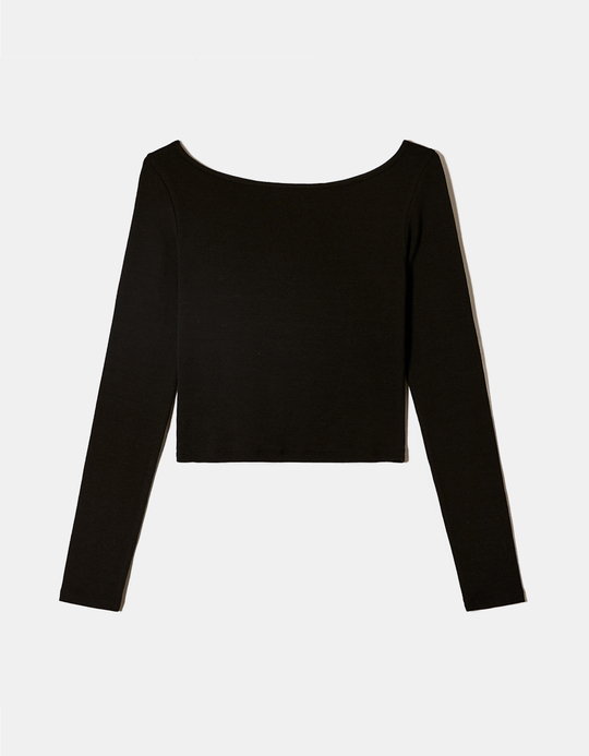 TALLY WEiJL, Boat Neck Black T-Shirt for Women