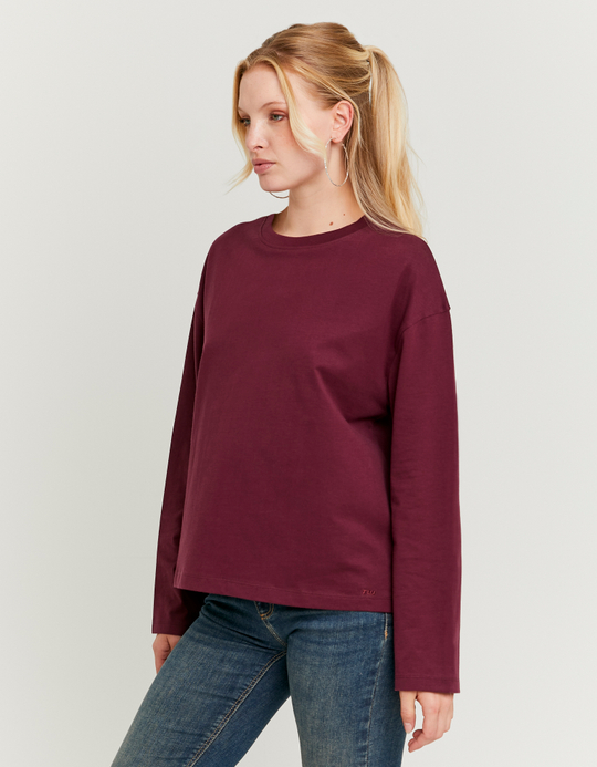 TALLY WEiJL, Basic Burgundy T-shirt with Long Sleeves for Women