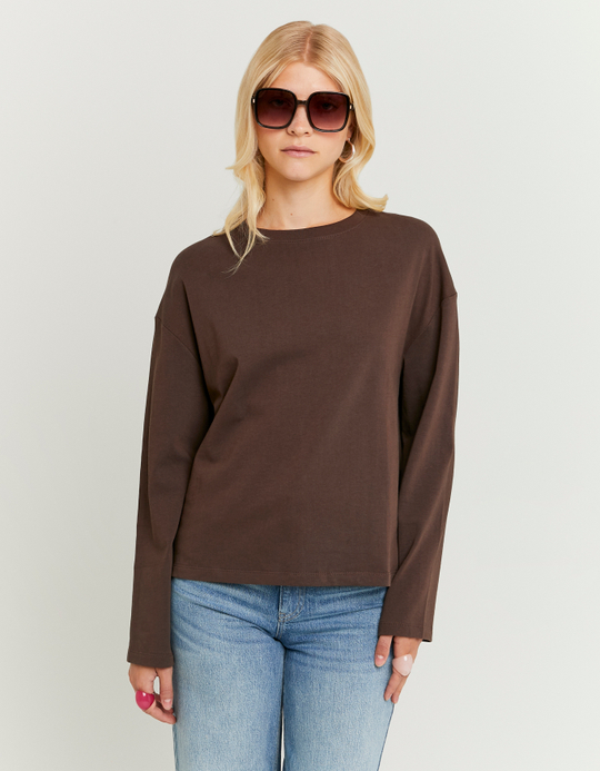 TALLY WEiJL, Basic Brown T-Shirt With Long Sleeves for Women