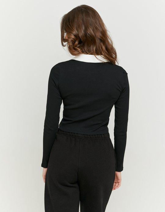 TALLY WEiJL, Schwarzes Gestreiftes T-Shirt mit Zip Up und Polokragen for Women