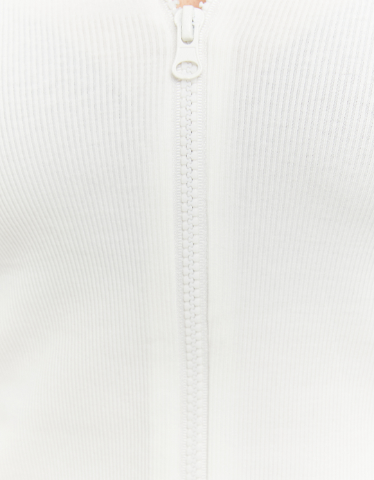 TALLY WEiJL, White Zip Up T-shirt with Polo Neck for Women