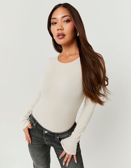 TALLY WEiJL, Maglietta Basic Beige a Maniche Lunghe for Women