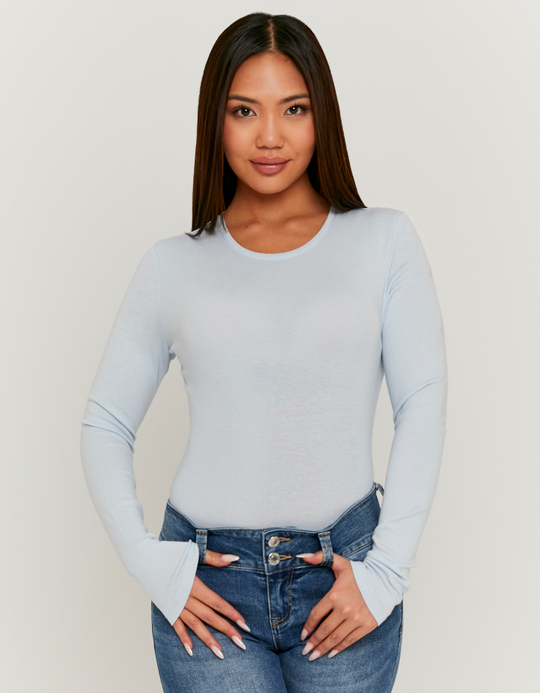 TALLY WEiJL, Basic Blue T-Shirt with Long Sleeves for Women