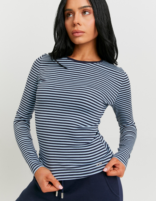 TALLY WEiJL, Basic Blue T‑shirt with Long Sleeves for Women