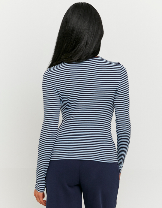 TALLY WEiJL, T-Shirt Basique Bleu Rayé à Manches Longues for Women
