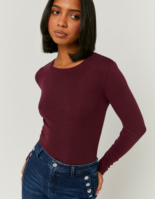 TALLY WEiJL, T-shirt Bordeaux Basique à Manches Longues for Women
