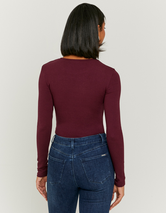 TALLY WEiJL, T-shirt Bordeaux Basique à Manches Longues for Women