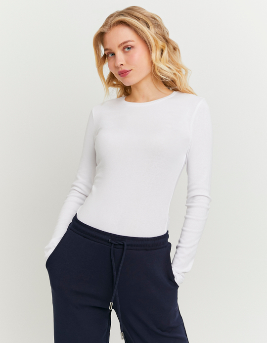 TALLY WEiJL, Basic White T-shirt with Long Sleeves for Women