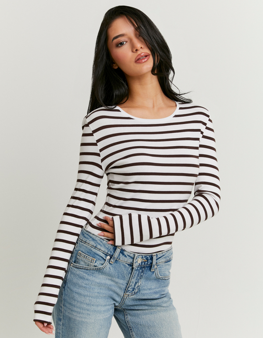 TALLY WEiJL, Basic Weißes T-Shirt mit Streifen und Langarm for Women