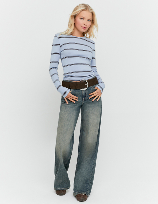 TALLY WEiJL, Maglietta Basic Bianca a Righe a Maniche Lunghe for Women