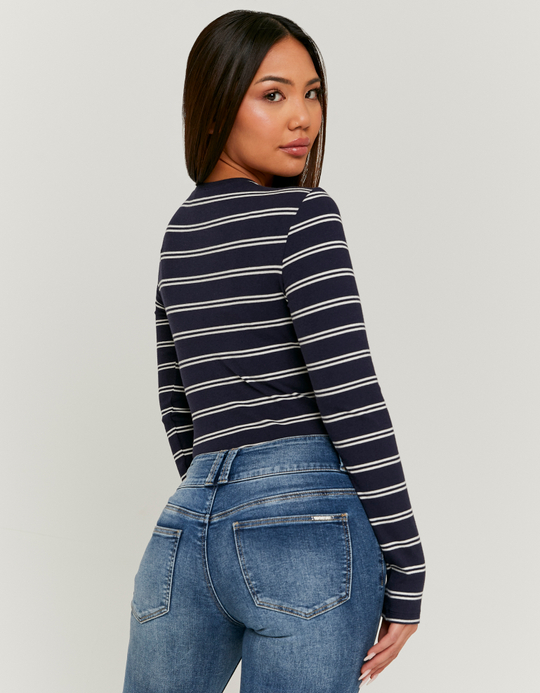 TALLY WEiJL, T-Shirt Basique Bleu Rayé à Manches Longues for Women