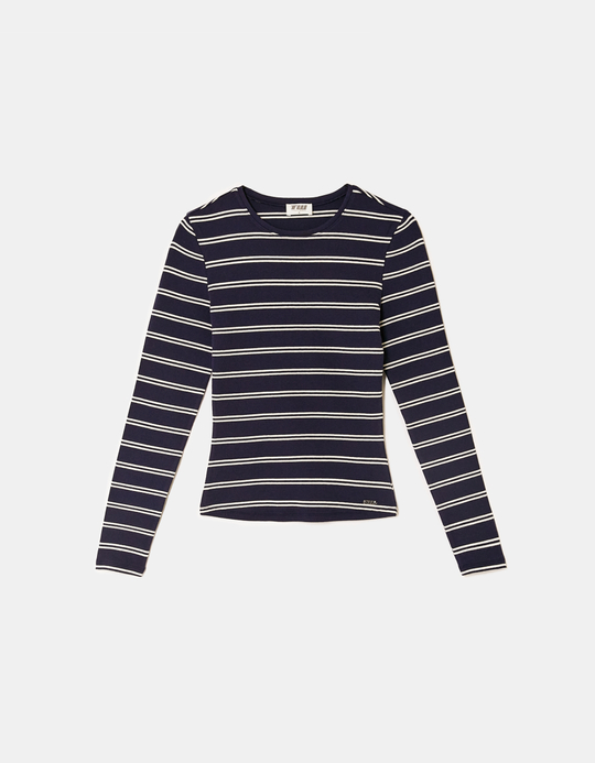 TALLY WEiJL, T-Shirt Basique Bleu Rayé à Manches Longues for Women