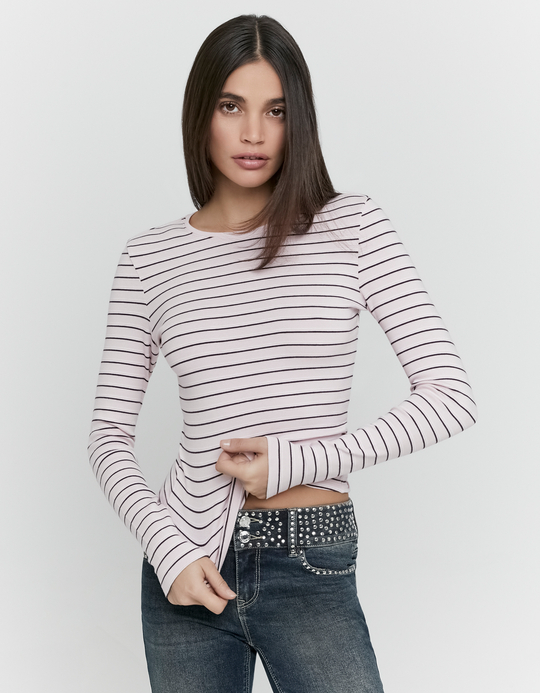 TALLY WEiJL, White Striped Long Sleeve T-Shirt for Women