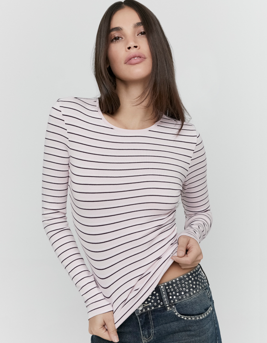 TALLY WEiJL, White Striped Long Sleeve T-Shirt for Women