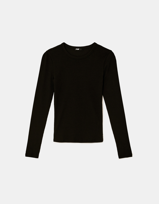 TALLY WEiJL, Basic Black T-shirt with Long Sleeves for Women