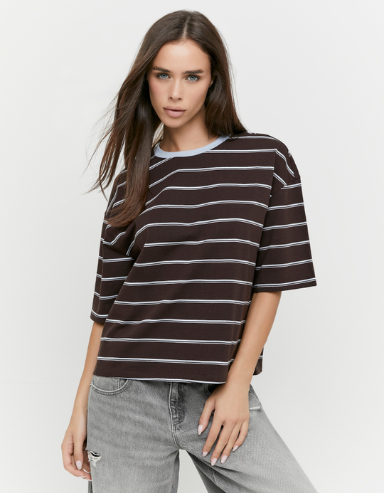 TALLY WEiJL, Braun Gestreiftes Oversize T-Shirt for Women