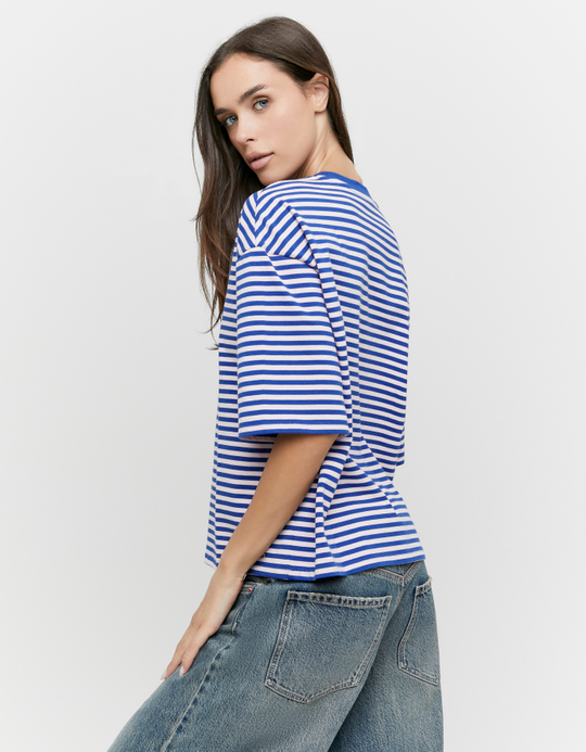 TALLY WEiJL, Blau Gestreiftes Oversize T-Shirt for Women
