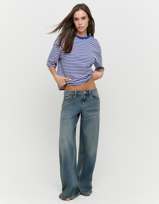 TALLY WEiJL, Blau Gestreiftes Oversize T-Shirt for Women